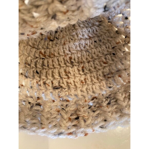 Hand Knitted Cozy Small Beanie Boho Hat Tan Variegated Yarn Thick & Warm - Picture 6 of 8